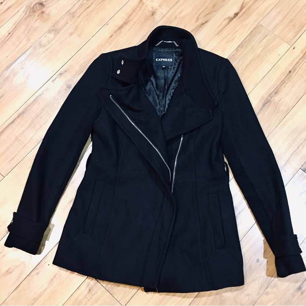 Express black peacoat pea coat jacket winter wool XS small